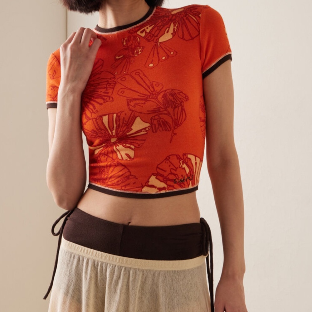 Siedrés Orange Gran Printed Jersey Short Sleeve Crop Top Shirt [NWT] [Medium]